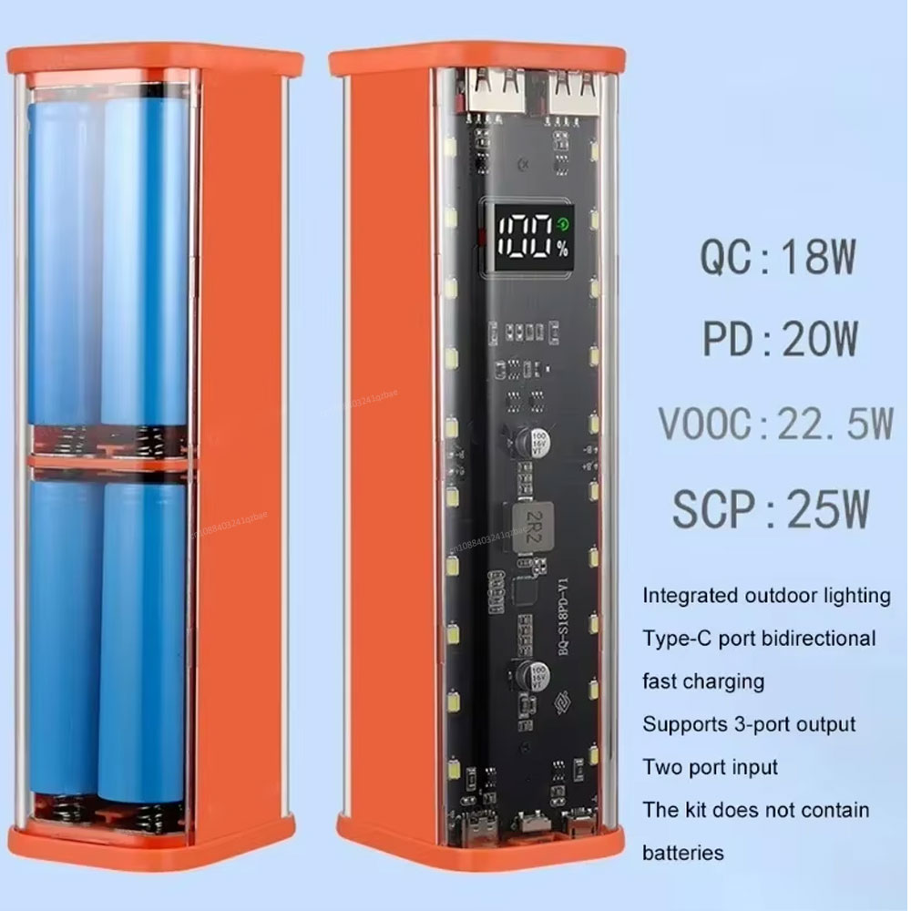 8x18650 パワーバンクケース PD 22.5 ワット急速充電 LED スクリーン透明バッテリー収納ボックス USB Type-C ポート iPhone サムスン用