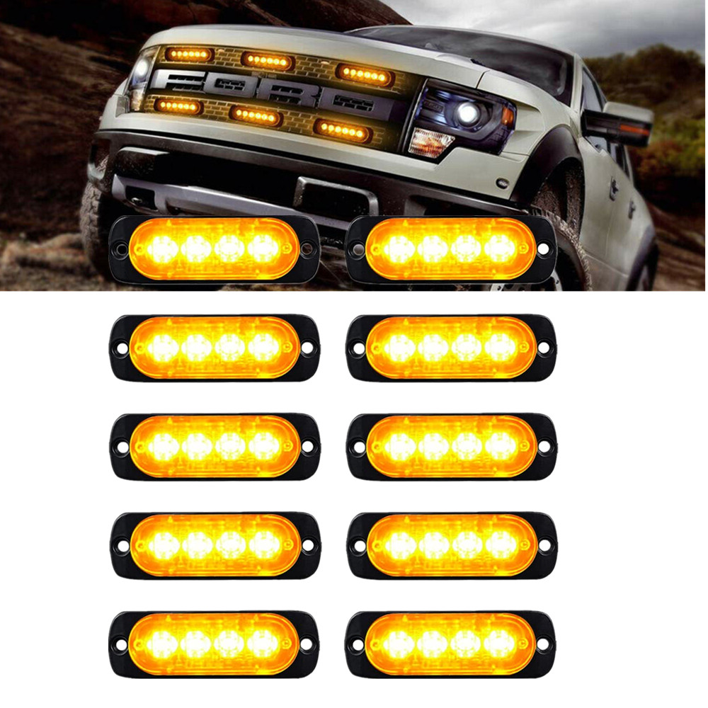 10 個ストロボ LED ライト車点滅警告グリルビーコンランプ 4LED トレーラートラック照明警察ライトオートバイ信号ランプ