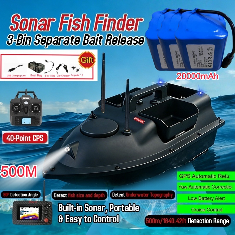 巣ボート ソナー魚群探知機内蔵 500 メートル漁船 40 ポイント GPS 3 ホッパー 2KG 大積載量クルーズコントロール餌ボート