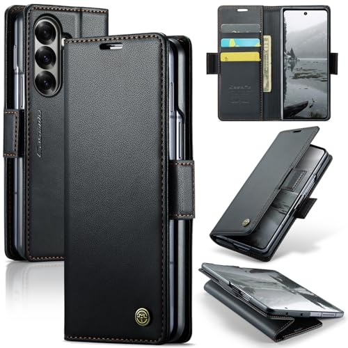 Samsung Z Fold 7 用ブラケットスロット付き磁気落下防止レザーケース磁気キックスタンドカードホルダー財布電話カバー