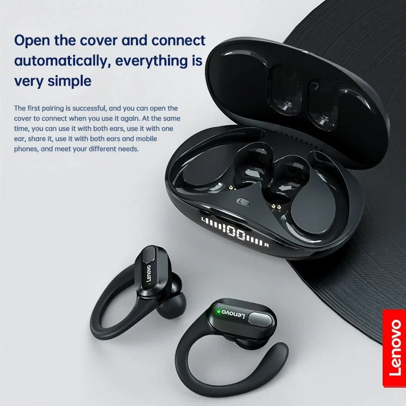 レノボ XT80 ワイヤレスヘッドフォン Bluetooth 5.3 イヤホン真マイクボタン制御ノイズリダクションイヤーフック防水ヘッドセット