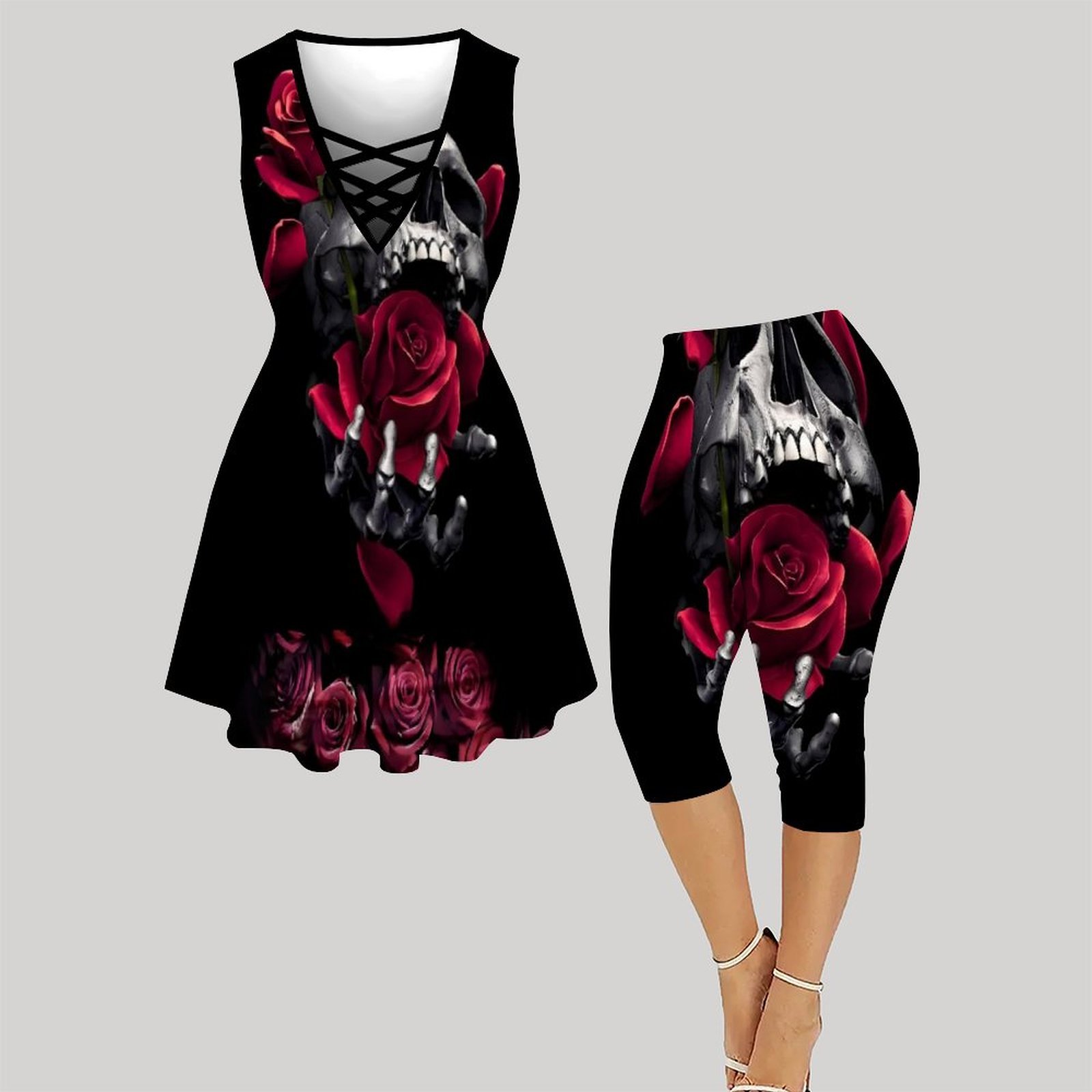 Sleeveless Skirt Fashion Two-piece Set Elegant Knee-length Pants Sexy Dress  Women Fashion Casual Sportswear Pants