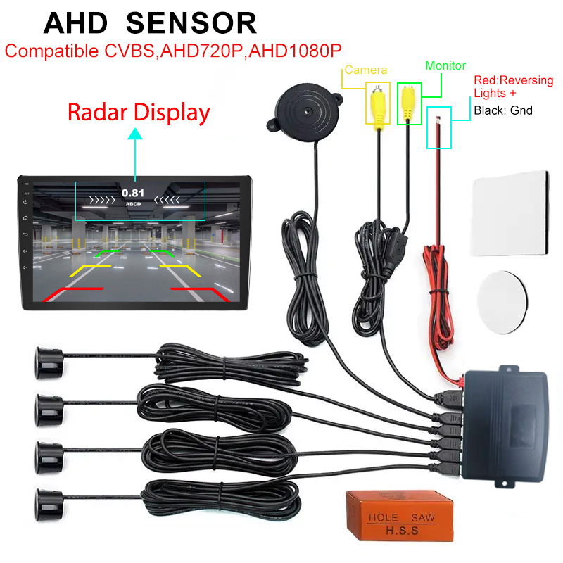 AHD CVBS ビデオパーキングセンサーシステムデジタルディスプレイ自動パークトロニック車リバースレーダー支援キット