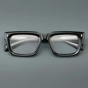 手作りのアセテート製老眼鏡　メンズガラスフレーム　メンズ用スクエア型厚手アセテートフレーム　高品質メガネ　光学メガネ