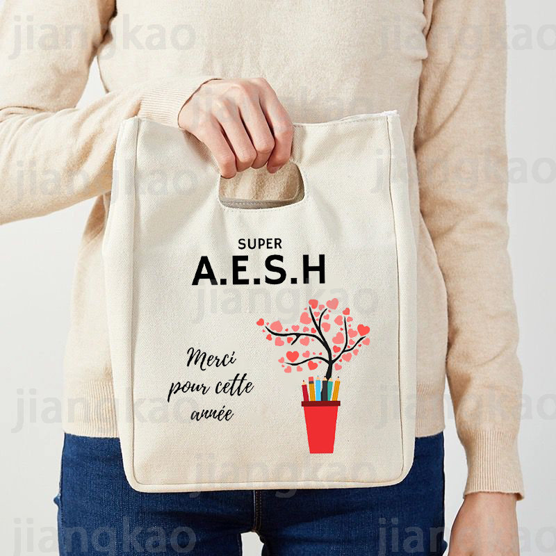メルシースーパー AESH プリントクーラーランチバッグポータブル絶縁キャンバスランチバッグ熱学校食品保存ポーチギフト AESH