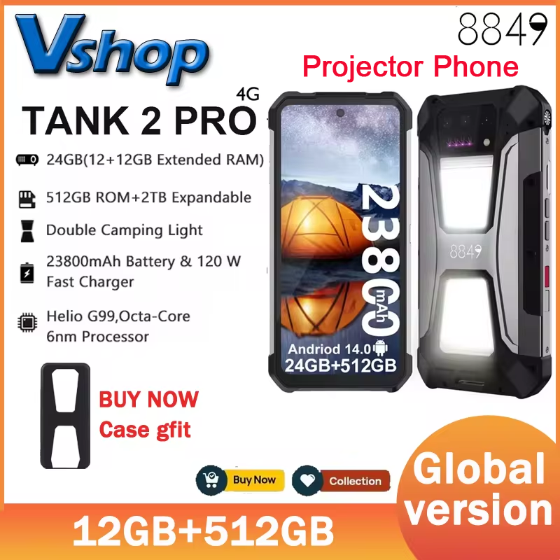Unihertz 8849 Tank 2 Pro 頑丈な電話 12GB 512GB ナイトビジョンプロジェクター 6.79 "FHD Android 14 100MP 23800mAh 4G スマートフォン