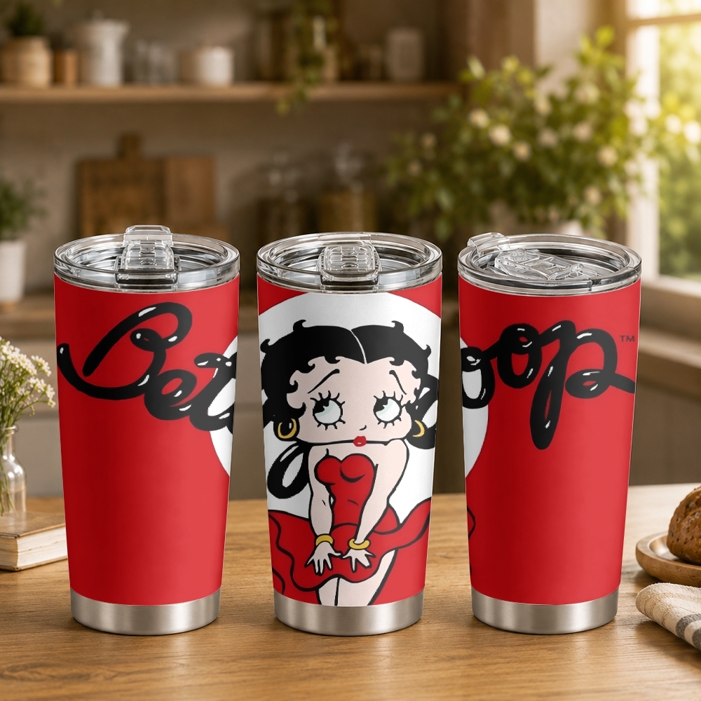 B-Bettys Boops 魔法瓶 20 オンス 断熱コーヒータンブラー 2 蓋付き 再利用可能なストローウォール ステンレススチールカップ