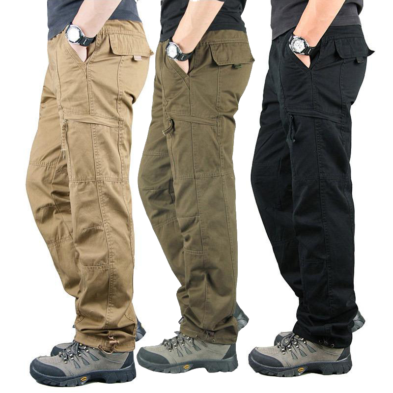 メンズカーゴワークパンツリップストップタクティカルパンツ弾性ウエストウエストハイキングパンツカジュアルコットンジョガー屋外ズボン