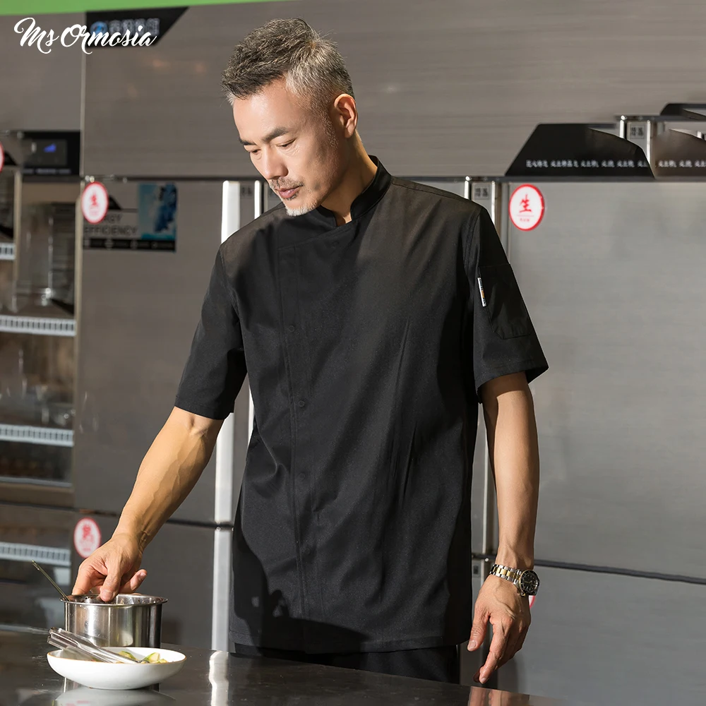 Hotsale 半袖コートシェフ制服通気性キッチン調理ジャケットレストランホテル理髪店ウェイターワークシャツユニセックス