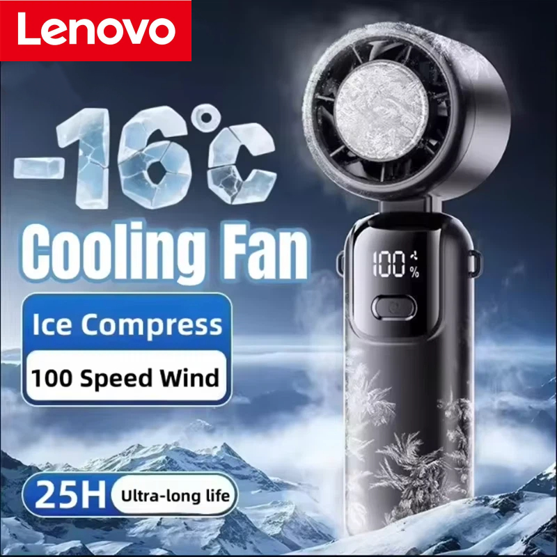 Lenovo 折りたたみ式/吊り下げ式 USB デスクファン氷冷却ハンドヘルドファン 100 速度ターボポータブル屋外高速冷却氷湿布新しい