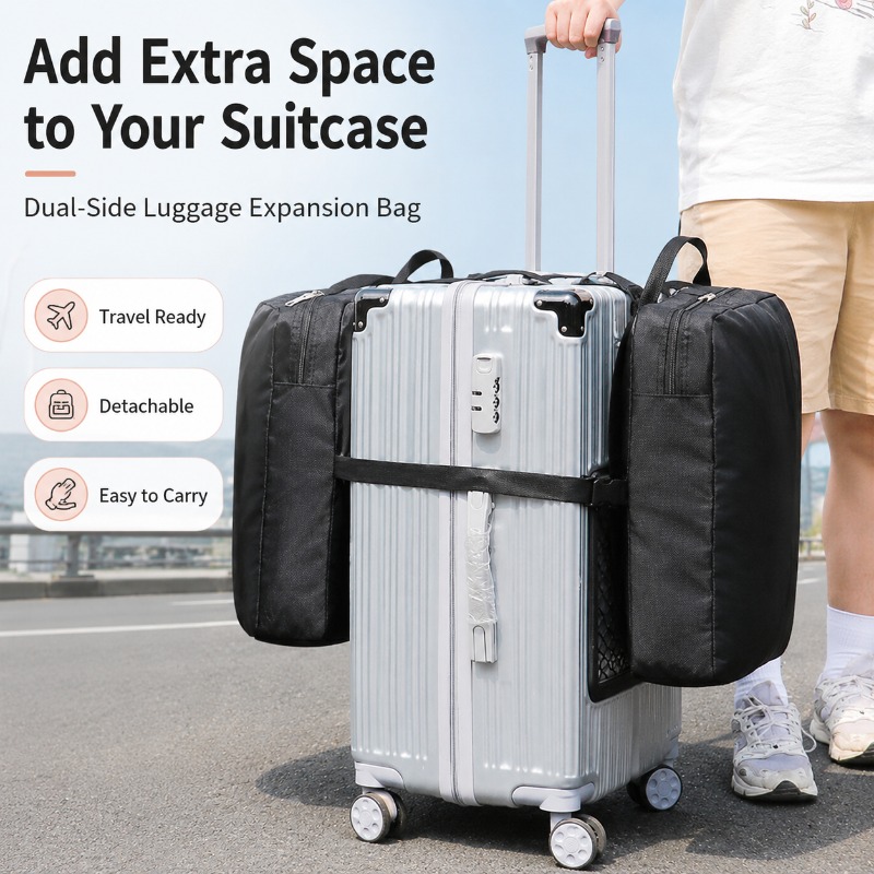 デュアルサイド荷物拡張バッグスーツケース用取り外し可能な旅行収納ポーチ、折りたたみ式キャリーバッグオーガナイザー