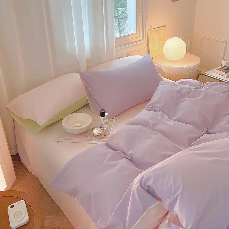 Simple Fresh Queen Bedding Set 100% Cotton Soft Comfortable Duvet Cover Set with Sheets Quilt Cover and Pillow Covers Bed Sets