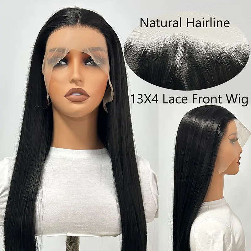 13*4 レースフロントウィッグストレートウィッグ女性のための高品質人工毛レースウィッグ自然な生え際の合成かつら日常使用