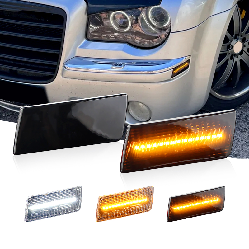 2 個 LED サイドマーカーライトアンバーフロントバンパーターンシグナルライトクライスラー 300 300C 05-10 LED ドライビングライト/パーキングライト