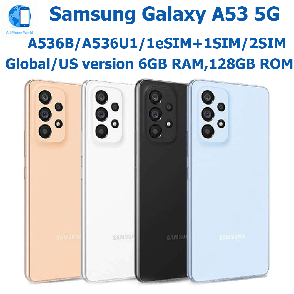 サムスンギャラクシー A53 5 グラムスマートフォン 6.5 インチ 6 ギガバイト 128 グラム米国バージョン 8 コア Exynos クアッドカメラサムスン 64MP NFC オリジナルロック解除