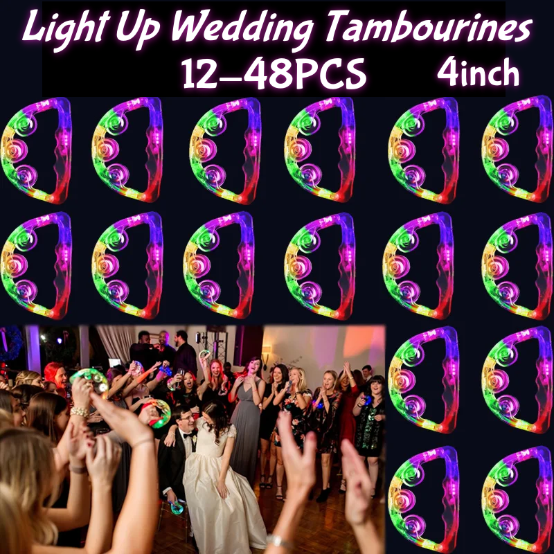 12～48個 ライトアップタンバリン 大人用 ダンスフロア小道具 結婚式 LED ノイズメーカー ミニタンバリン パーティー記念品 (4インチ)