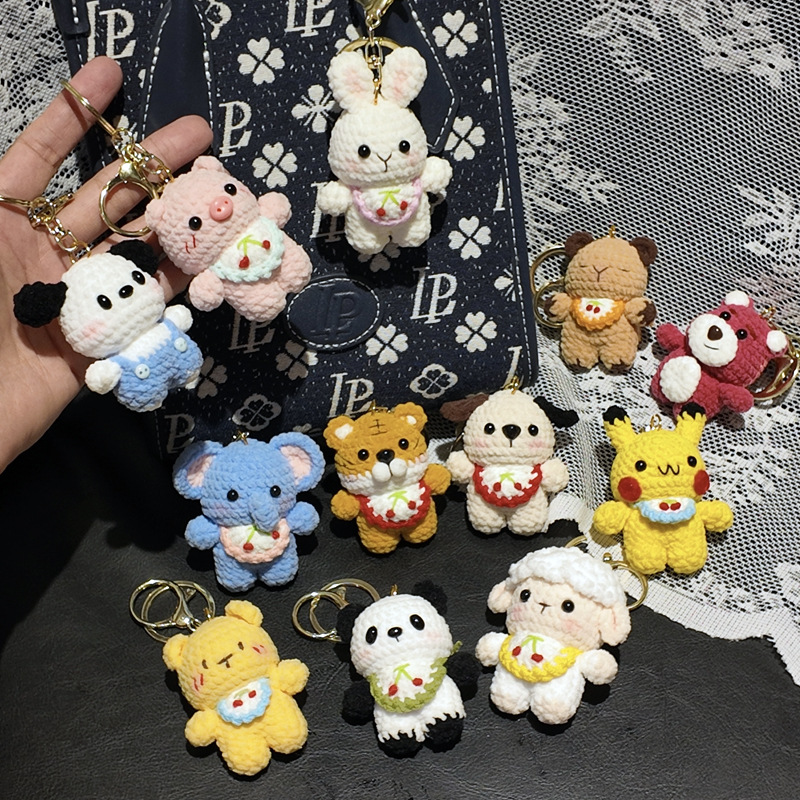 手作りフックシェニールあみぐるみ DIY 完成かぎ針編みかわいい動物人形キーホルダーチャームホリデーギフト用ニットクラフトデコラ