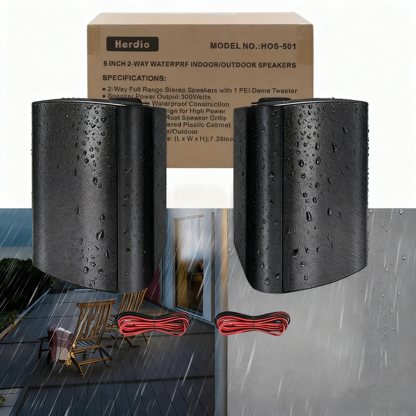 Herdio 5.25 インチ屋外スピーカー 300 ワット防水屋内壁マウントパッシブ有線スピーカー家庭菜園パティオデッキ 2 個