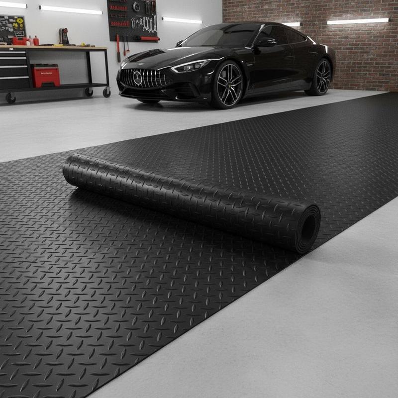 ダイヤモンドプレートラバーマット 3 mm x 4 ft x 10 ft ガレージワークショップジム、床保護 SBR ゴム表面工業用グレードのテクスチャ ブラック