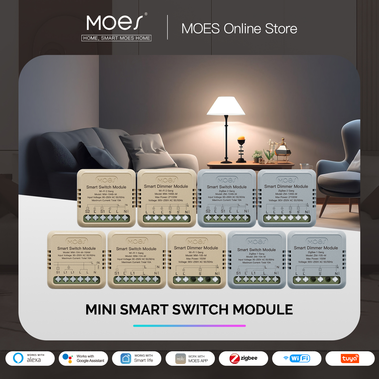 MOES ミニ Tuya WiFi/Zigbee スマートスイッチ/調光モジュール DIY モジュールライトスイッチ 1/2 ギャングリモコン作業 Alexa Google ホーム