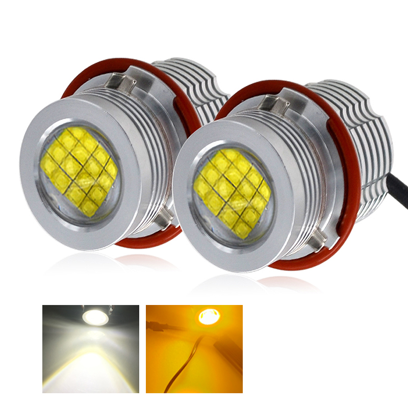 2 個 Canbus 黄白角目 LED マーカーハローリング電球 160 ワット E39 E53 X5 E60 E61 E63 E64 E65 E66 E83 X3 車の Led