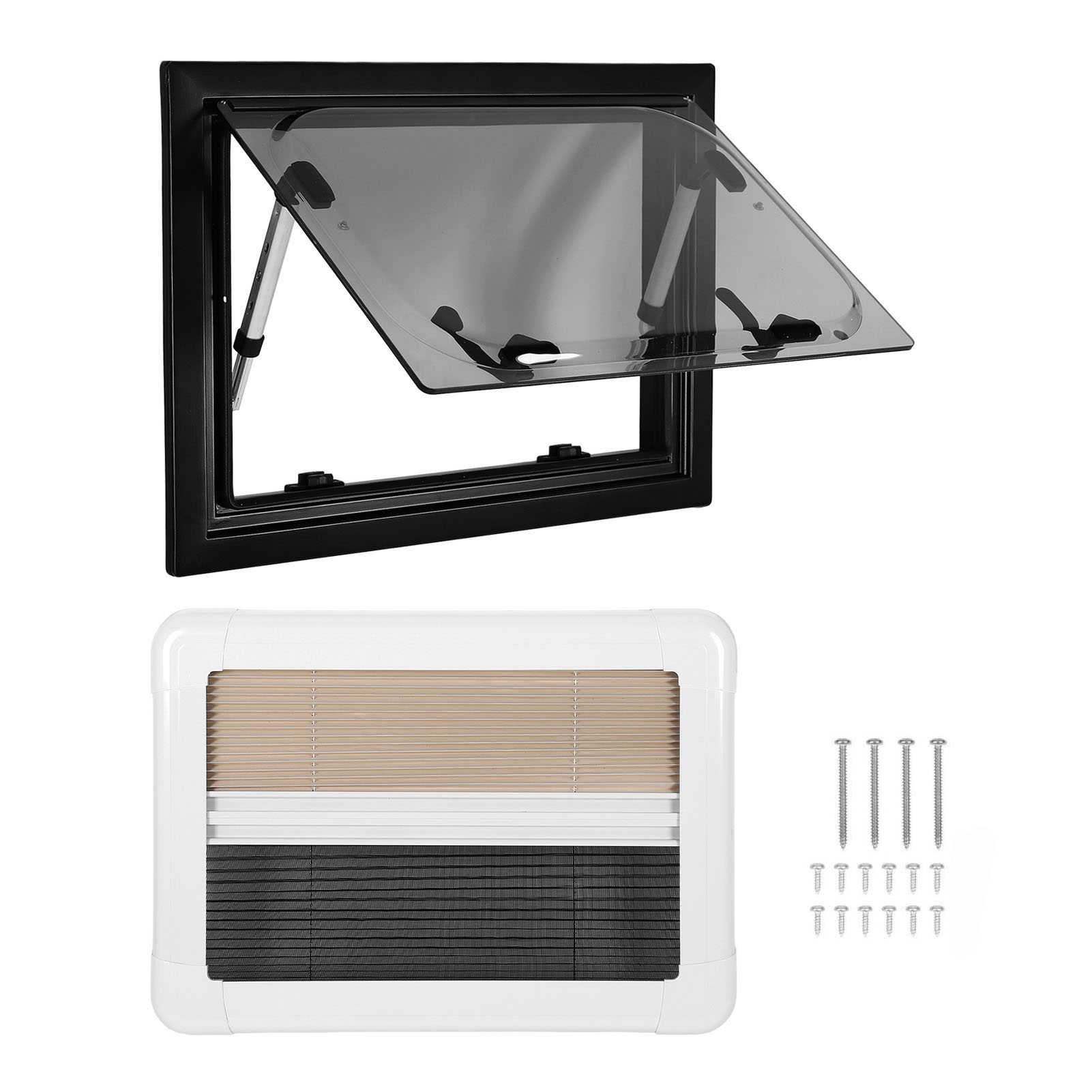 20 x 12インチ プッシュアウト RV ウィンドウ UV 保護 二重層中空ガラス 直角 RV ウィンドウ スクリーンとサンシェード付き キャンピングカー用