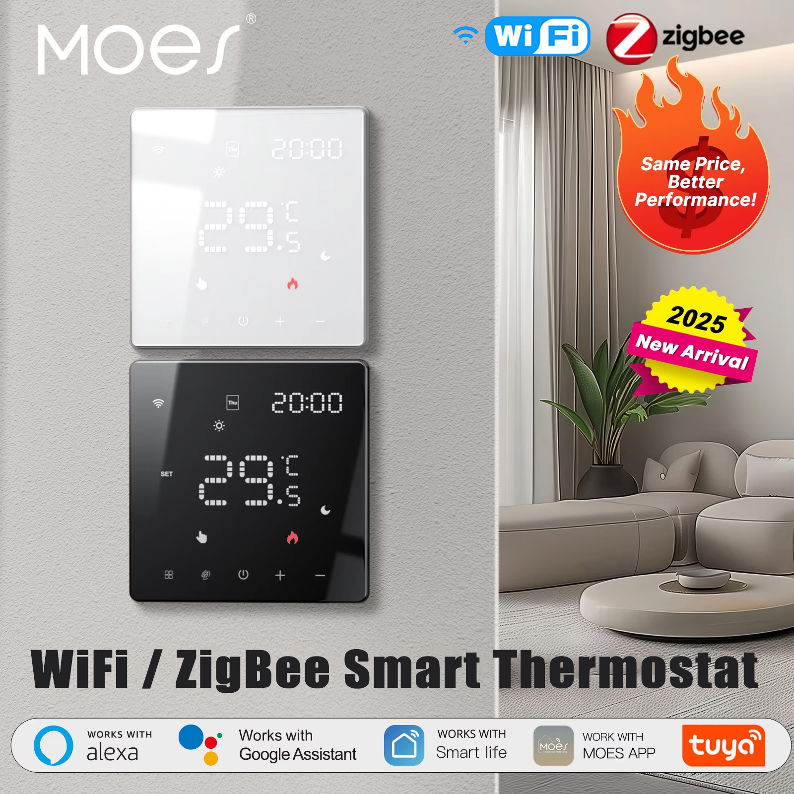 MOES Tuya ZigBee/WiFi サーモスタットスマート温度コントローラー水ガスボイラー電気加熱は Alexa Google ホームで動作します