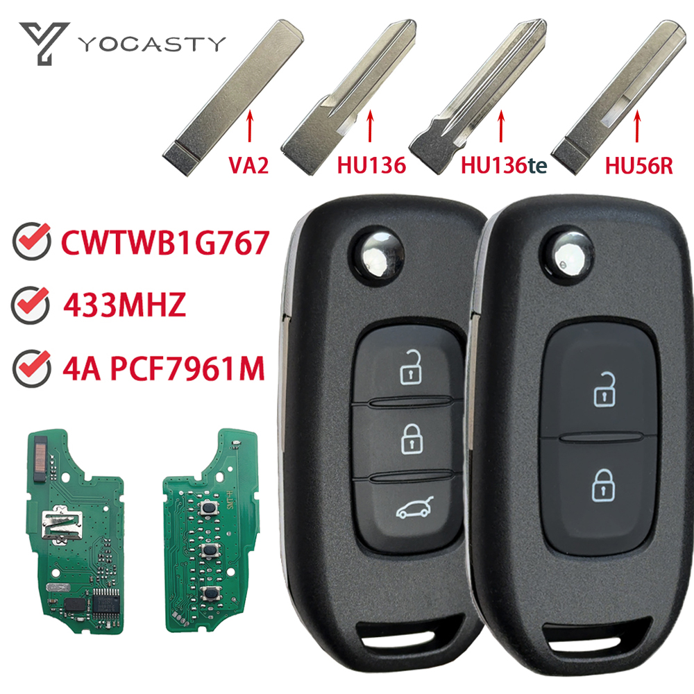 YOCASTY CWTWB1G767 ルノー Kadjar キャプチャ Megane3 シンボル Dacia ダスター Logan2 スマートフリップ車のキー 4A チップ 433MHZ PCF7961M