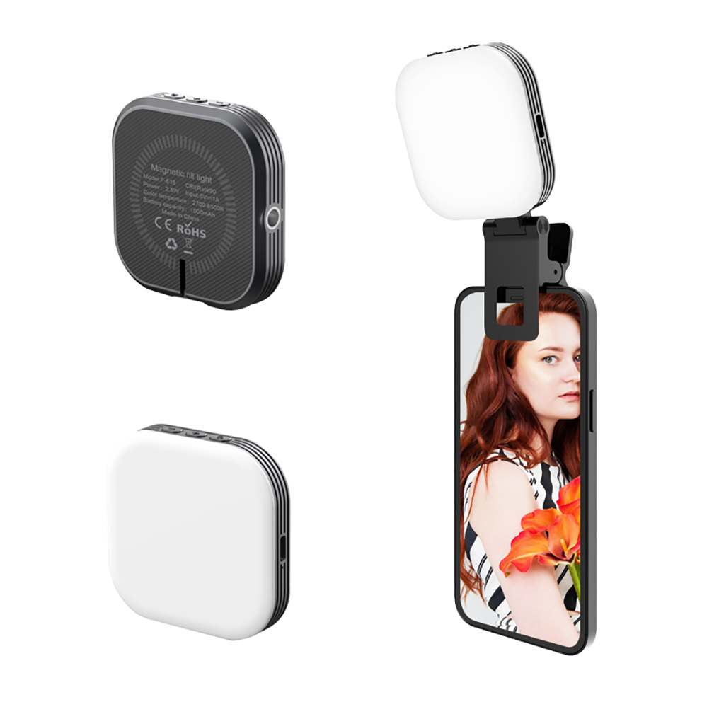 新着ミニ磁気フィルライト 1000mah 充電式三色温度 Selfie ライトとライトクリップ