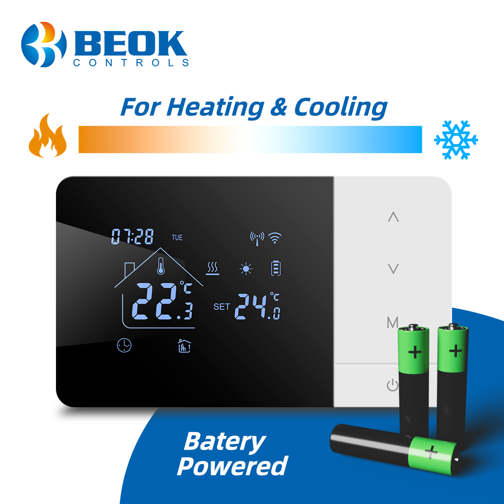 Beok Tuya ガスボイラー用加熱/冷却サーモスタット スマートホーム 電池式温度調節器 毎日のプログラミング Alexa と連携