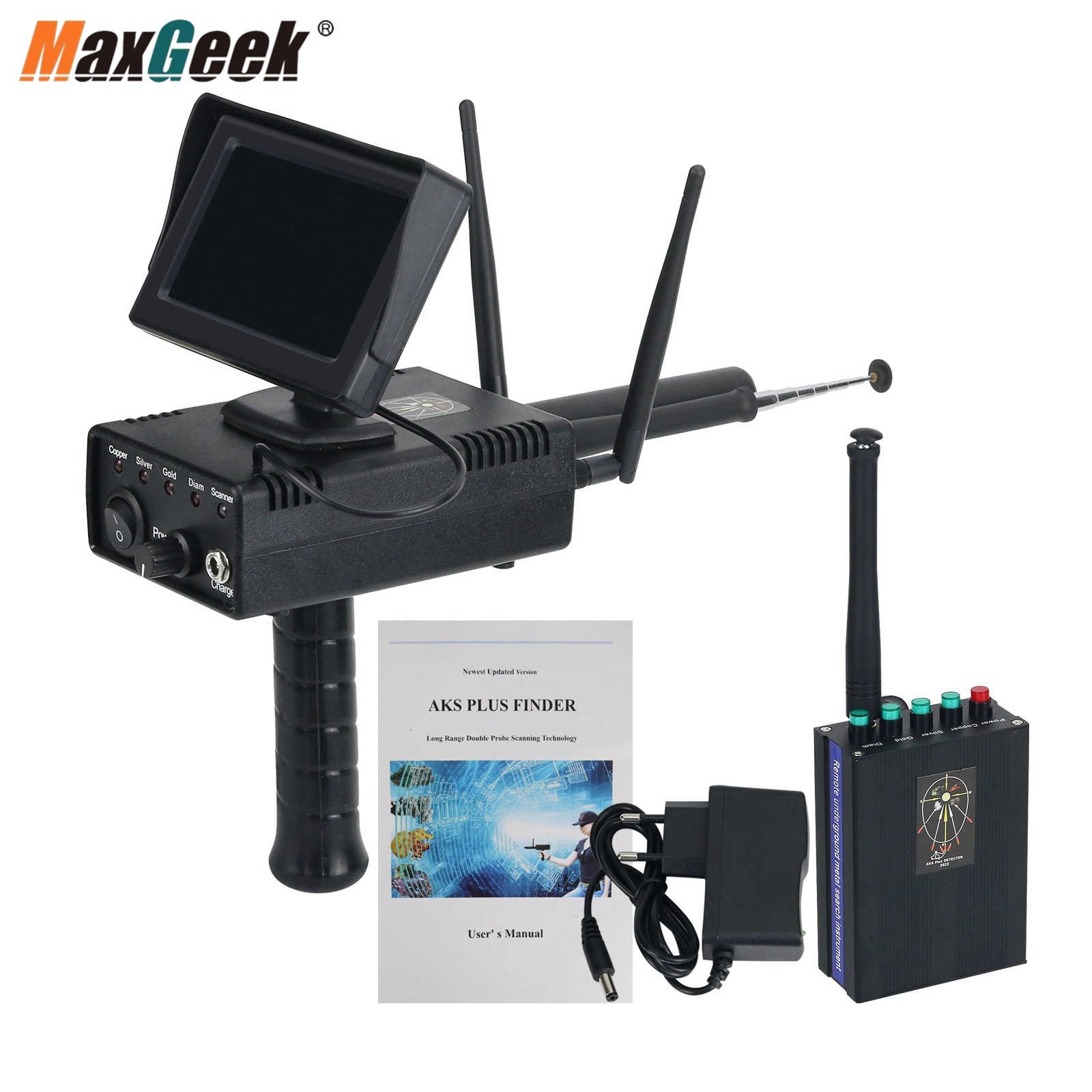 Maxgeek リモート地下探知機 AKS Plus 3D 金探知機 金属探知機 長距離金探知機 大型スクリーン付き