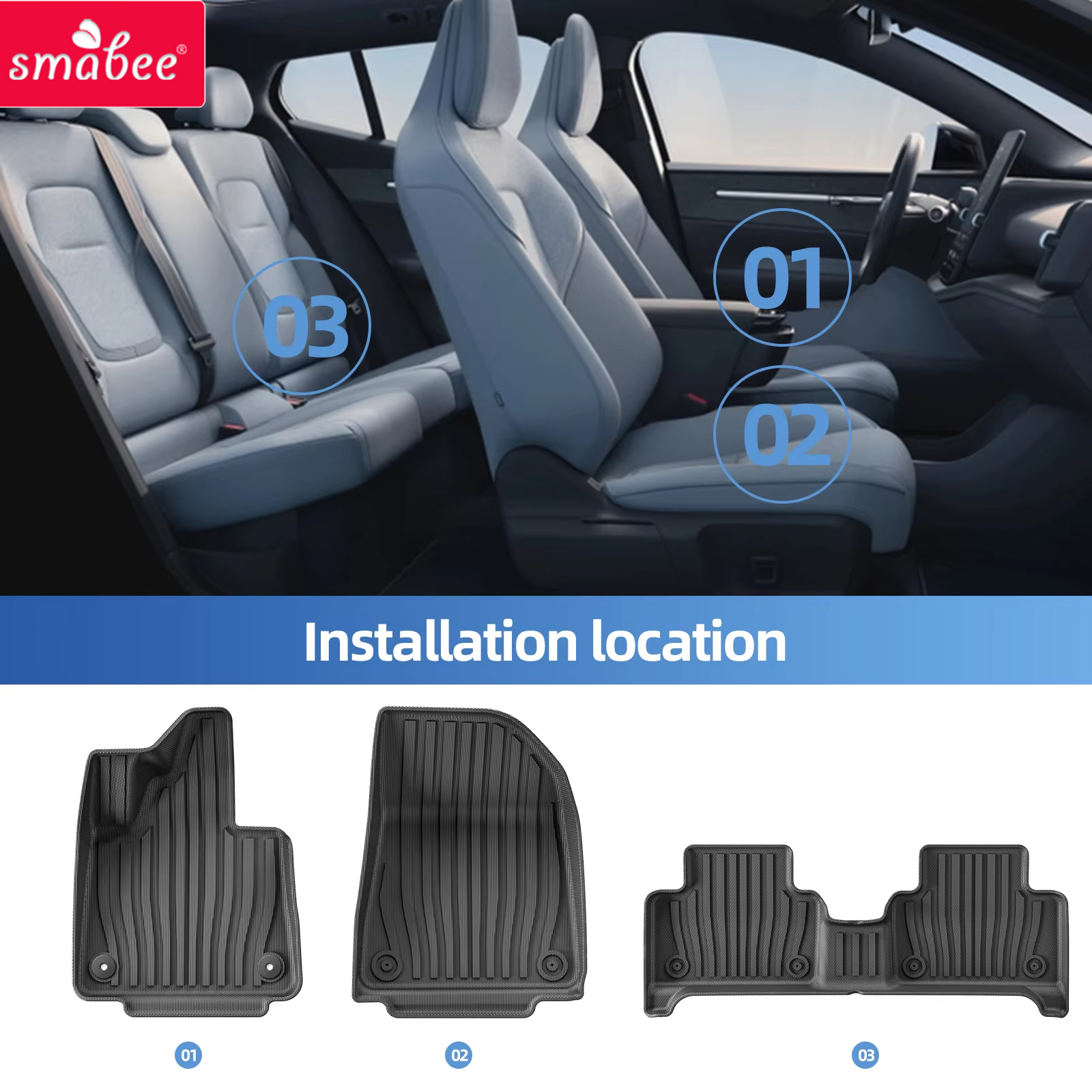 Smabee 左ドライブボルボ EX30 2024 2025 車のフロアマットカーゴライナートランクパッド TPE 3D フットマット防水無臭トレイブラック