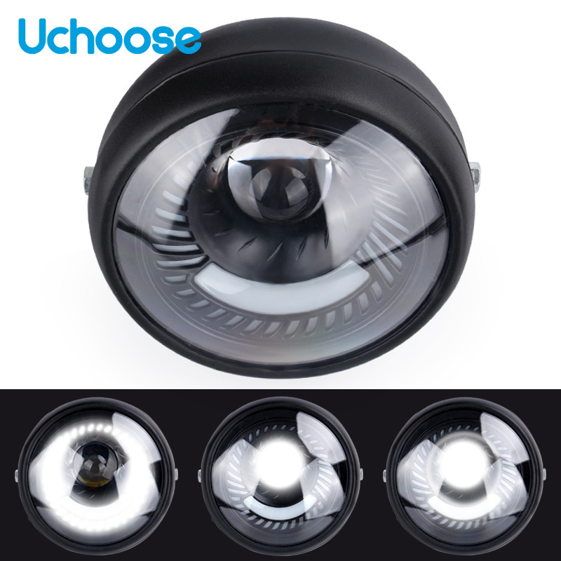6.5 ''オートバイカフェレーサーヴィンテージユニバーサル LED 保護ヘッドライト高低ビームチョッパーカスタムホンダヤマハ