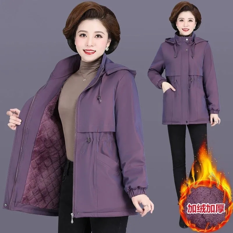 女性の冬のジャケットフード暖かいパーカー新しいフリース Thicke ミッドレングス綿パッド入りジャケット女性ウインドブレーカー上着母コート