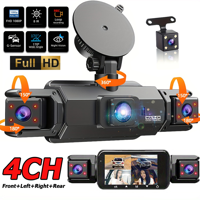 4レンズ 360° ダッシュカム 音声 1080P ビデオレコーダー 車 DVR 録画カメラ フロント左右 リアビュー 自動 4Ch ダッシュカム 24H 駐車場