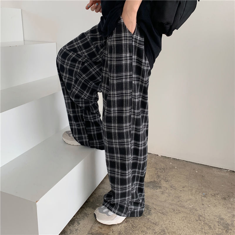 S-3Xl チェック柄ワイドレッグパンツ女性原宿特大スウェットパンツストリートヴィンテージハイウエストだぶだぶジョガーすべて一致ズボン