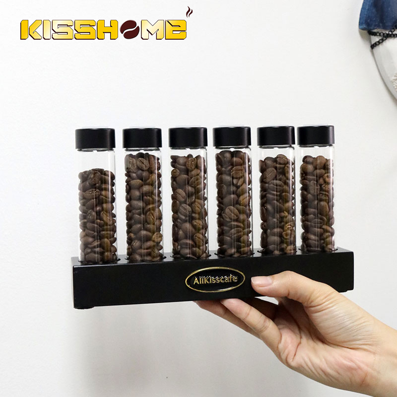 コーヒー豆保存容器ガラス管ボトル通気性蓋木製ディスプレイラックバリスタアクセサリーコーヒーウェアセットギフト