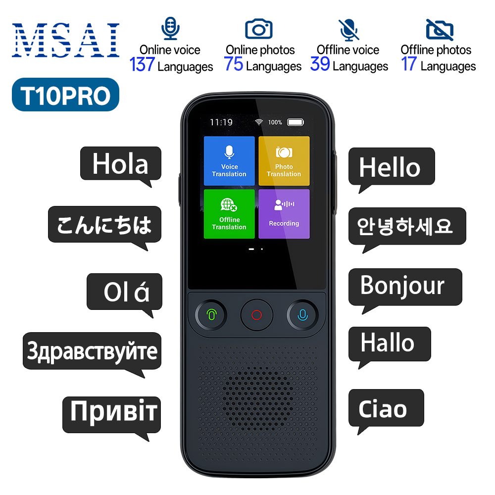 AI 音声翻訳機 T10PRO スマート AI アシスタント ChatGPT 137 言語リアルタイム音声写真翻訳出張用ポータブル