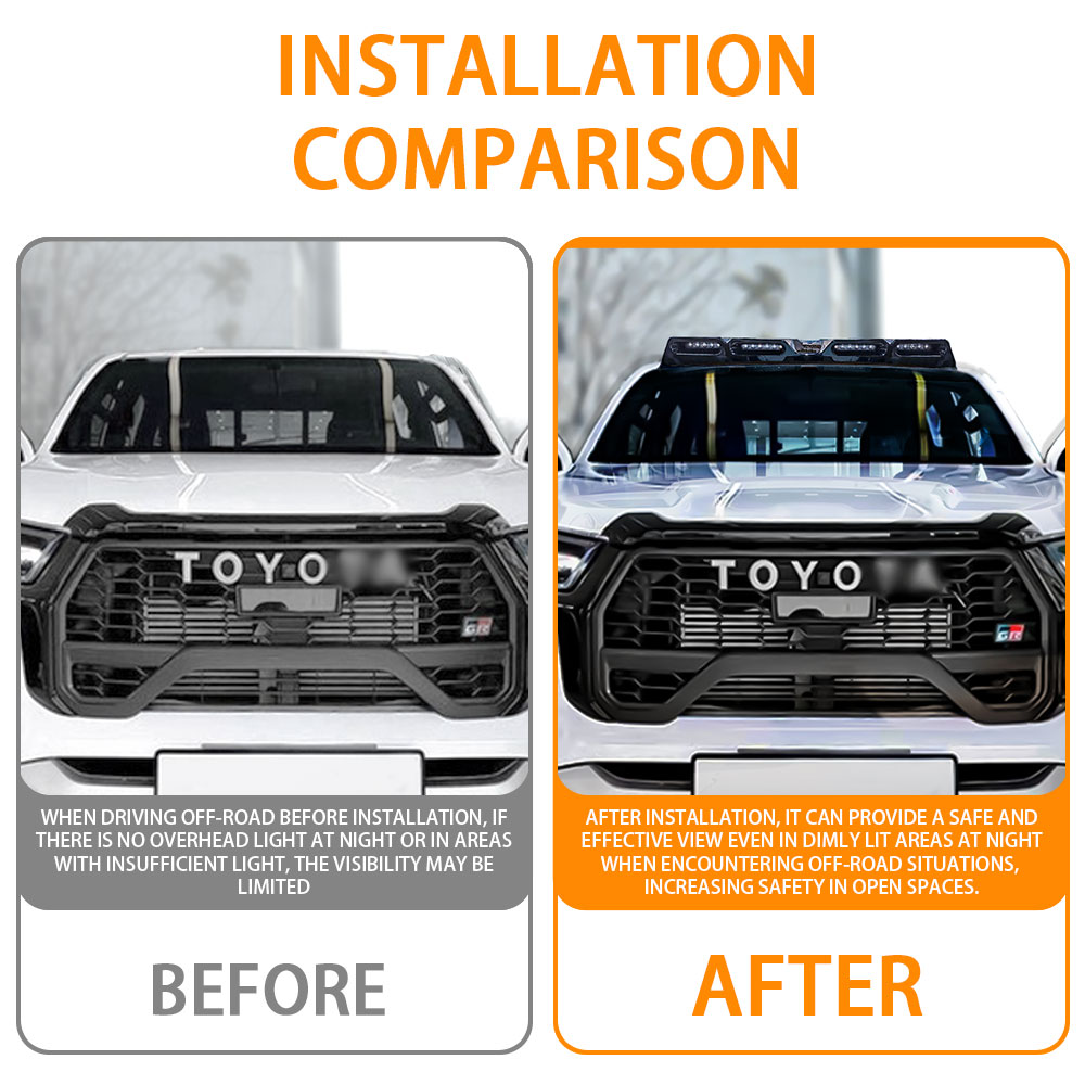 フロントスポイラールーフライトトップランプバー LED バー付きトヨタハイラックス Revo Rocco 2015-2025 トップ LED ライトポッド