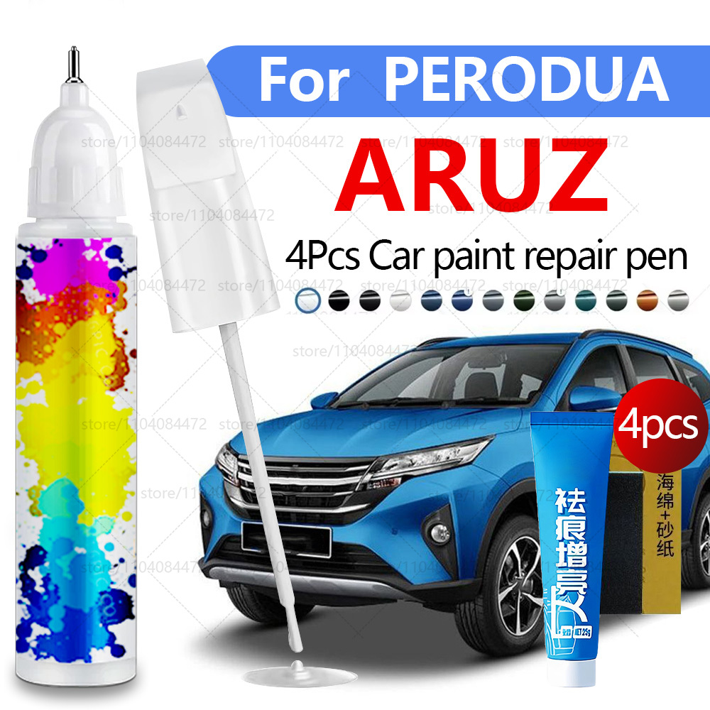 車のペイント修理ペン PERODUA ARUZ ペイントスクラッチ修復アクセサリー 4 個グリーン B85 ブルー B77 ホワイト W09 シルバー S2 グレー S43 レッド