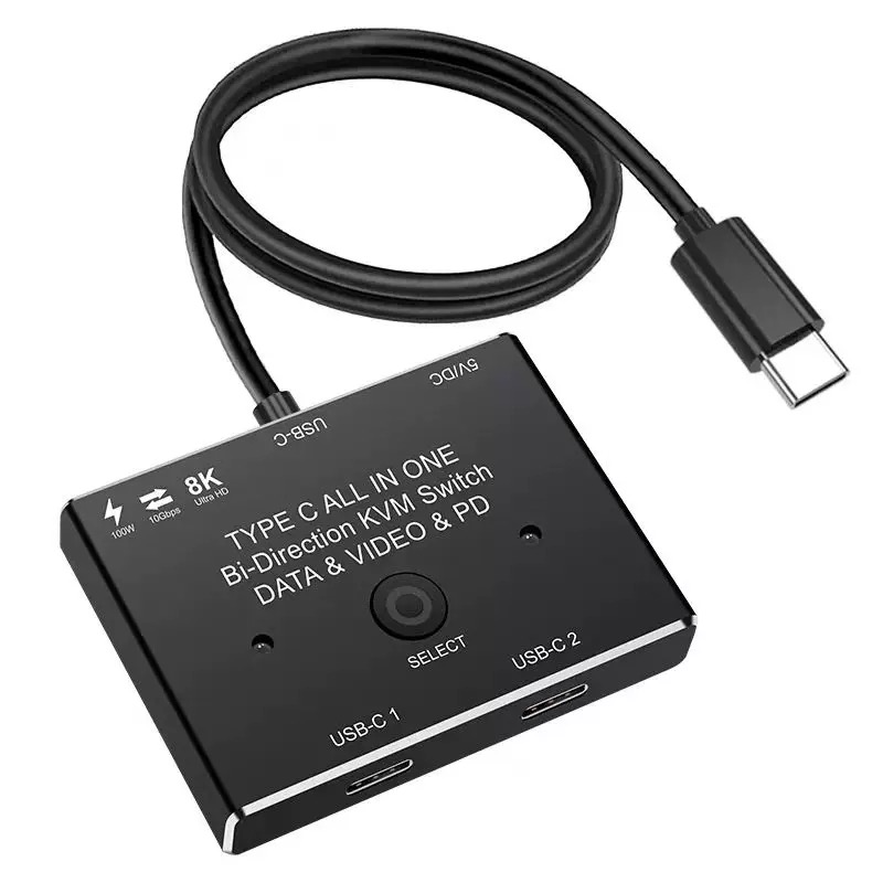 フル機能 USB C サンダーボルト 3 タイプ C 双方向スイッチ KVM スプリッター 1x2 2x1 ビデオデータ 10Gbps PD 100W スクリーンスイッチャー