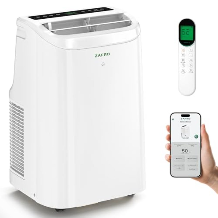 リビングルームとベッドルーム用のスマートポータブルエアコン、10000 BTU 6000 BTU SACC、排水不要の冷却機能を備えた白いプラスチックユニット