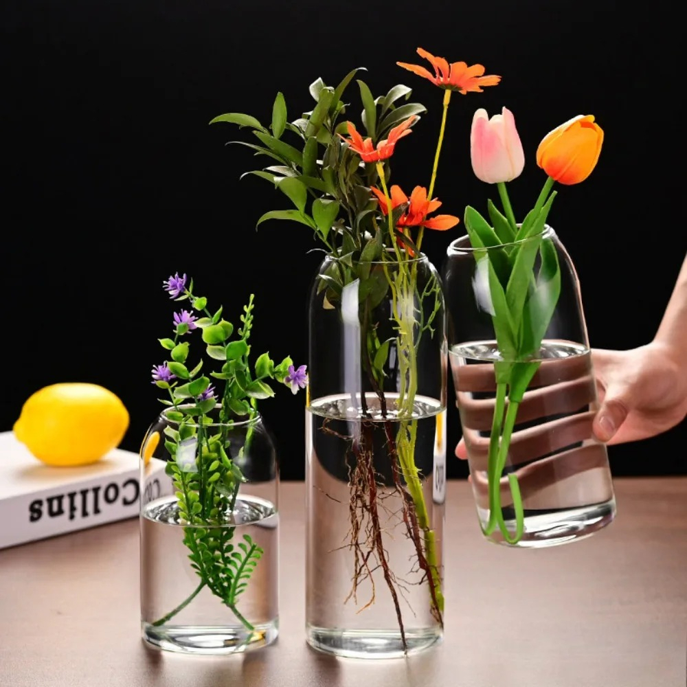 3 ピース/セット透明ガラスつぼみ花瓶水耕植物フラワーボトルウェディングパーティーダイニングテーブルセンターピース家の装飾