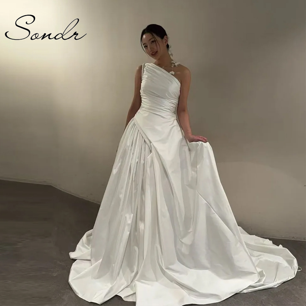 Sondr ワンショルダータフタノースリーブ韓国のウェディングドレス女性のウェディングパーティーカスタマイズされた A ラインの高級ブライダルドレス