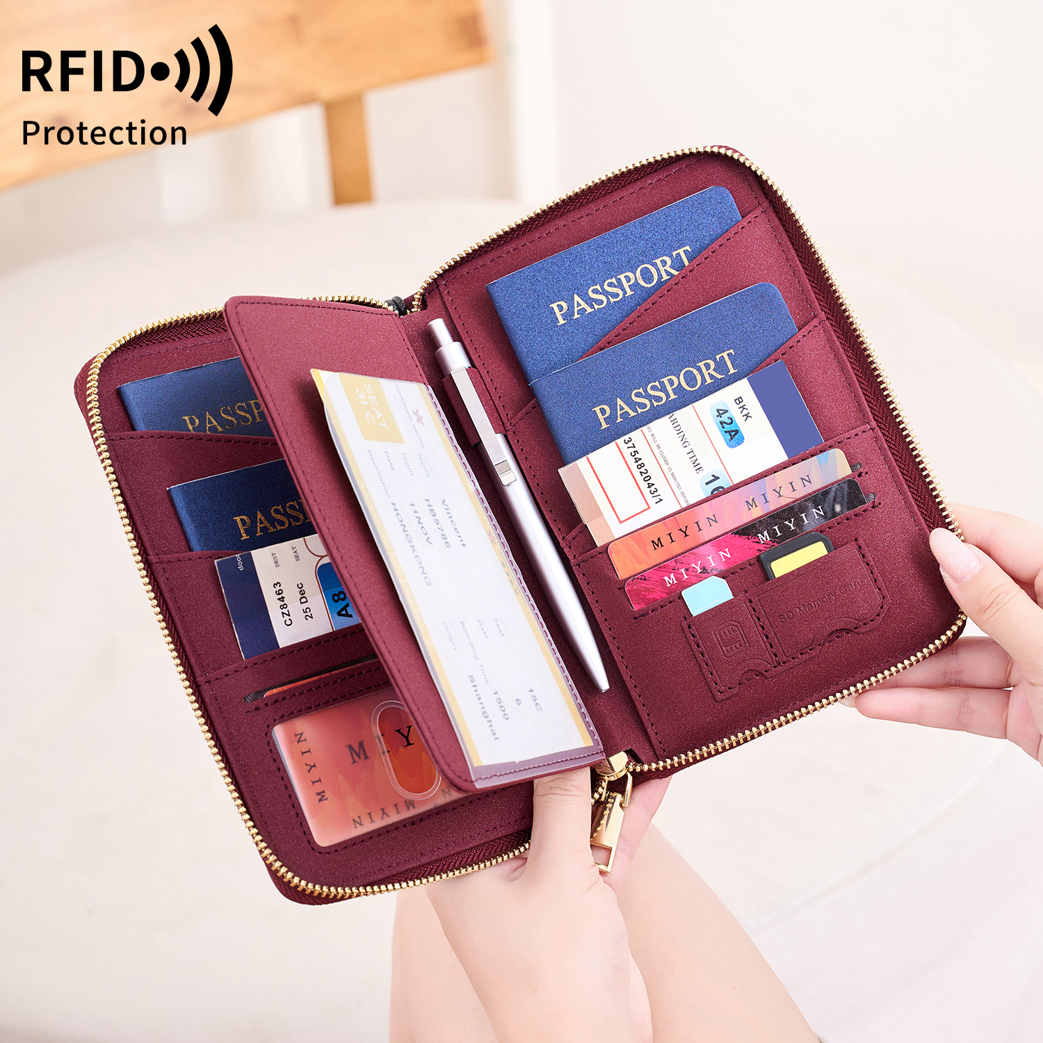 MIYIN 家族旅行必須 RFID パスポートホルダー PU レザークレジットカードチケットとドキュメント収納バッグユニセックスパスポートホルダー