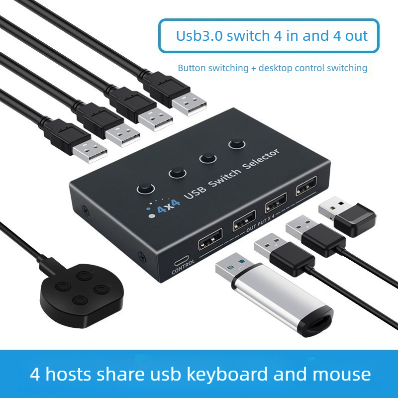 KVM スイッチ 4X4 USB 3.0 2.0 スイッチャー セレクター ボックス 4 ポート共有 4 デバイス PC ラップトップ キーボード マウス スキャナー プリンター USB ハブ