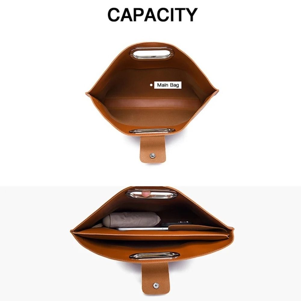 Elegant PU Office Document Tote Bag Large Capacity Laptop Bag File Bag Solid Color Handbag Briefcases Women