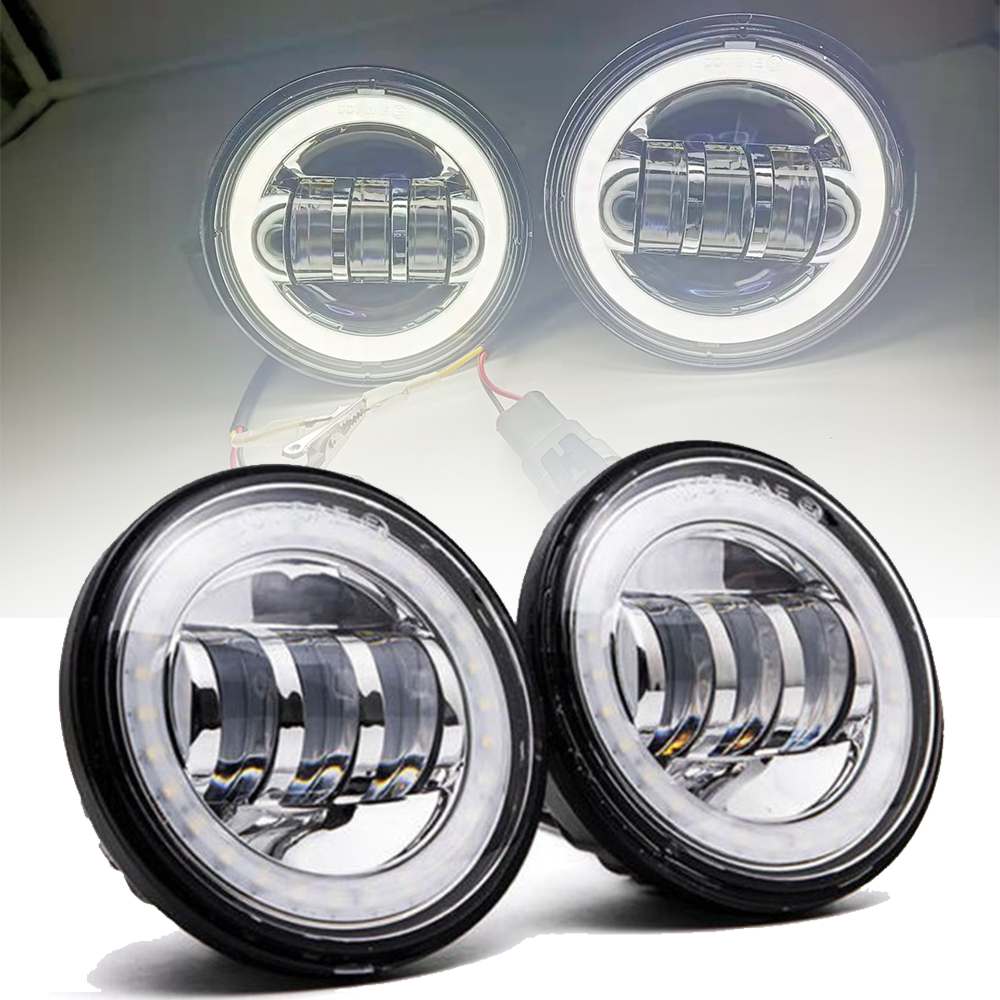 For Harley Motorcycle 2pcs 4.5 inch Led Fog Light DRL Led Fog Halo Ring 30W Round Waterproof 4 1/2 Auxiliary Passing Lamp Motos