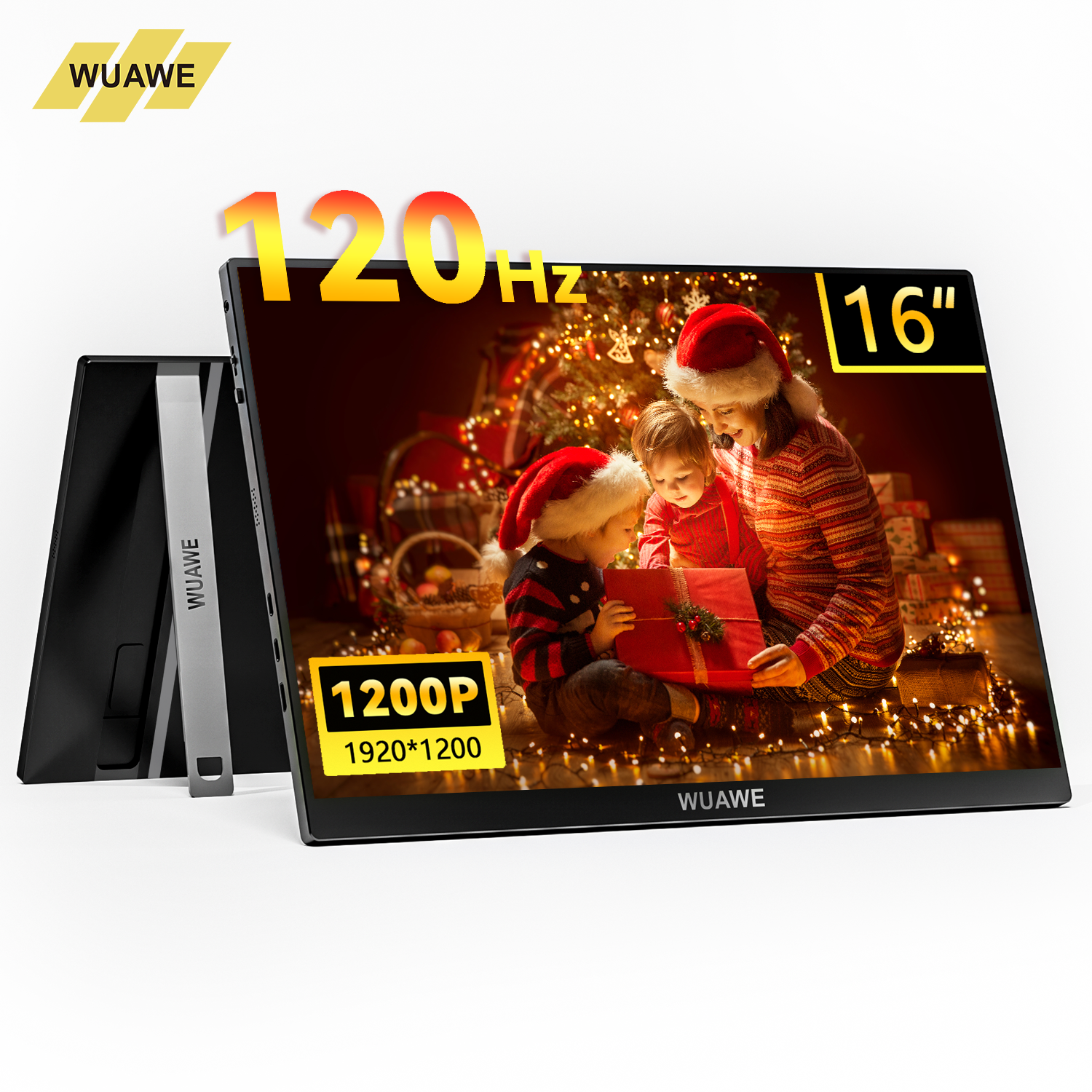 クリスマスギフト 16インチ 1200P 120Hz ポータブルモニター、16:10 100% sRGB ポータブルゲーミングモニター、内蔵スタンド、HDR および Freensync 付き、