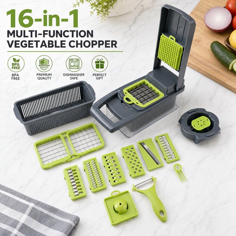 16-in-1 野菜チョッパー PE ABS マルチブレード キッチンガジェット 家庭料理用